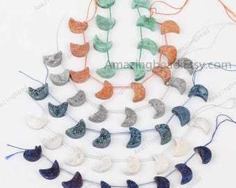 8 Stück / 13 x 18 mm Crescent Druzy Achat Cabochons für die Schmuckherstellung, natürliche Druzy Mondform Drusy Perlen Top gebohrte Anhänger Halskette