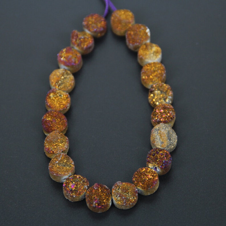 20pcs strand Purple Brown Titanium Druzy Agate Drilled Coin Pendant,Cabochons Raw Drusy Agate Gemstones Flat Round Beads Charm Necklace 10mm