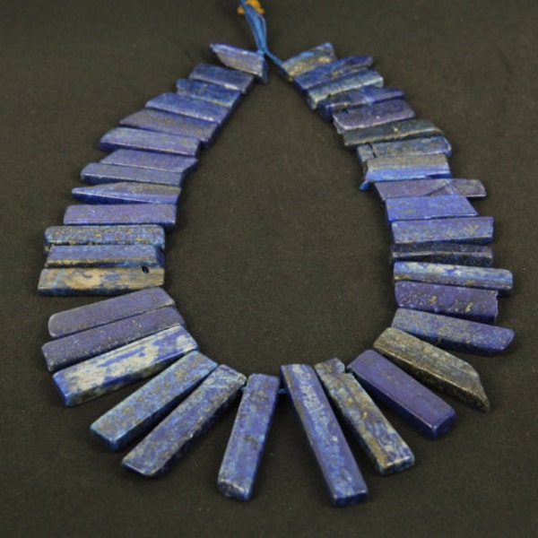 15.5 pulgadas de hebra Natural Lapis Lazuli Slice Slab Point Colgante Piedras preciosas, Tusk Top Drilled Smooth Bead Charm Collar, Suministros de artesanía