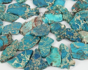Aproximadamente 27 peças Top Perfurado Turquesa Azul Marinho Sedimentos Jaspe Contas Soltas Pingentes de Laje A Granel, Pedras Imperador Fatia Contas Fazendo Colar Jóias