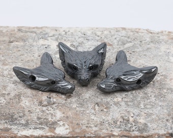 1PCS Iron Stones Carved Wolf Head Charms for Jewelry Making,Carving Iron Drilled Holes Healing Necklace,Animals Beaded Bracelets Supplies