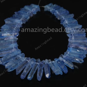 New Arrival!Approx 52pcs/Strand Dark Blue Natural Quartz Crystal Points Pendants,Top Drilled Graduated Cut Spikes Raw Quartz Beads Necklace
