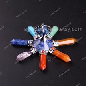 7 Chakra Rainbow Crystal Points ,Quartz Cone with Merkaba Stars Generator, Metaphysical, Home Decor, Chakra, Healing Crystals, Wholesale .