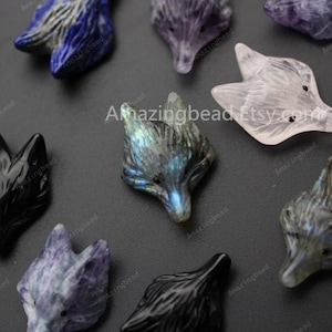 18 kinds of, Carven Natural crystal Mixed Stones Fox Head Shape Jewelry pendant ,Spirituality, Prayer, Man, Woman, Protection , Wholesale.