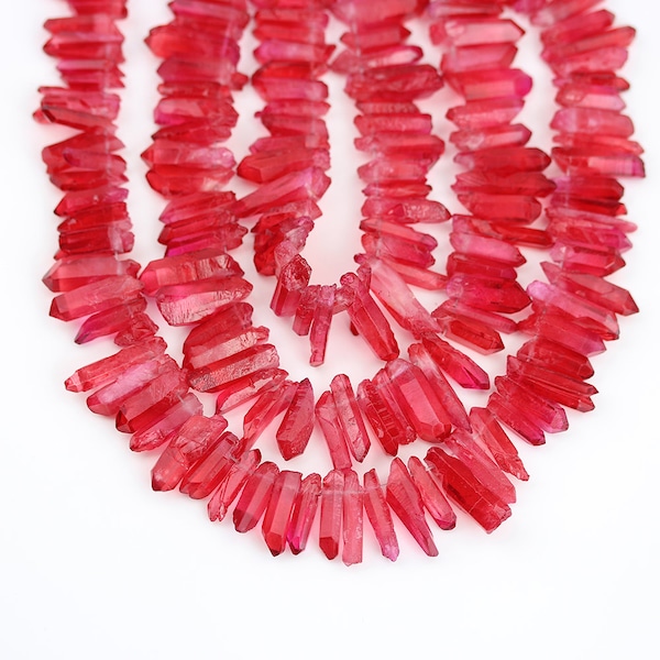 Dyed Red Quartz Top Drilled Stick Point Pendant strand,Natural Quartz Gemstones Crystal Spike Beads Charms DIY Hair Accessory,Crystal Crowns