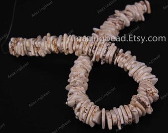 15.5 inches strand,approx 130pcs,Natural White Magnesite Turquoise Freeform Heishi Beads,Drilled Graduated Slab Disc Spacer Howlite Pendant