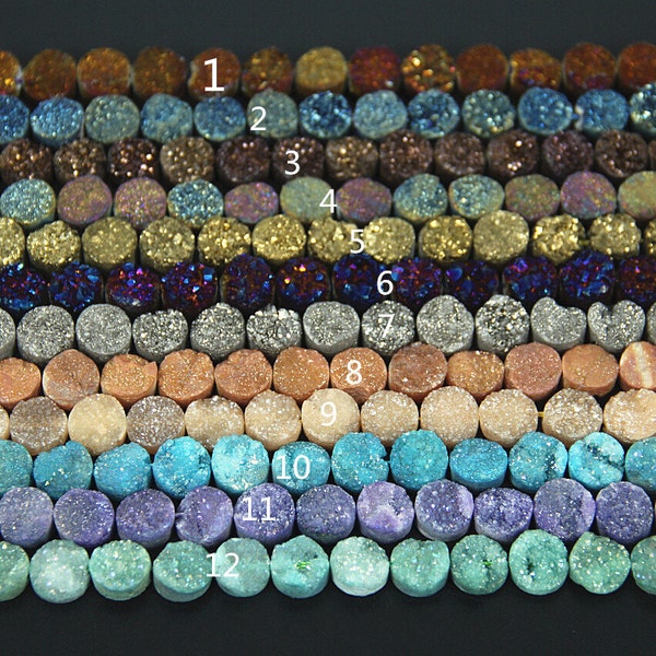Mixed Colors 10mm Natural Titanium Druzy Quartz Agate Charms Cabochons Loose Beads,Raw Drusy Geode Gemstone Pendants Necklace Wholesale Bulk