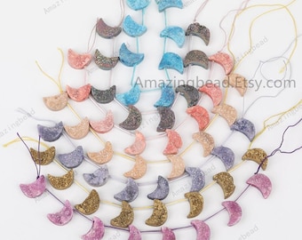 8 Stück / 13 x 18 mm Crescent Druzy Achat Cabochons für die Schmuckherstellung, natürliche Druzy Mondform Drusy Perlen Top gebohrte Anhänger Halskette