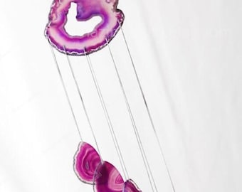 Purple Agate Windchime Suncatcher Agate Slice Wind Chimes Gemstone Crystal Gift Home Window Decor Fashion Jewelry