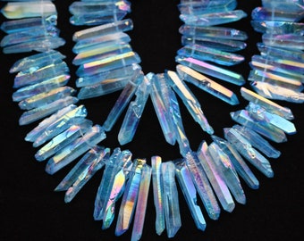 Titan BlauEr KristallQuarz Stäbchen Perlen,Grobe Abgestufte Punkte Perlen für Anhänger Halskette,Ca 15,5 zoll Strang