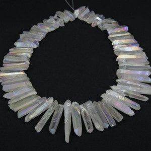 Mystic Titanium White Quartz Crystal Points Pendants Beads,Top Drilled Clear Quartz Stick Gemstone pendants Craft Supplies