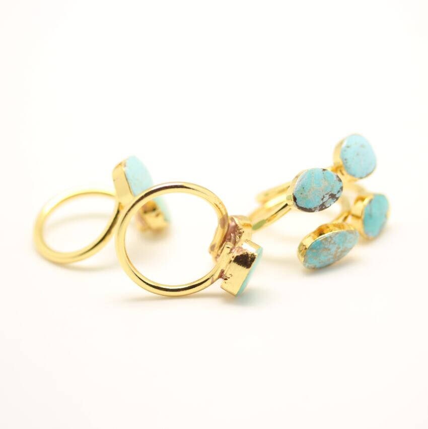 Smooth Natural Blue Turquoise Gemstone Ringsgolden Plated - Etsy