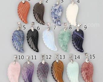 15 Arten Steine, 1-10 Stück Höhlenflügel Anhänger Healing Halskette, Engel Flügel Charms Handwerk Ohrringe, Quarz-Kristall, Jaspis, Fluorit, Amethyst Schüttgut