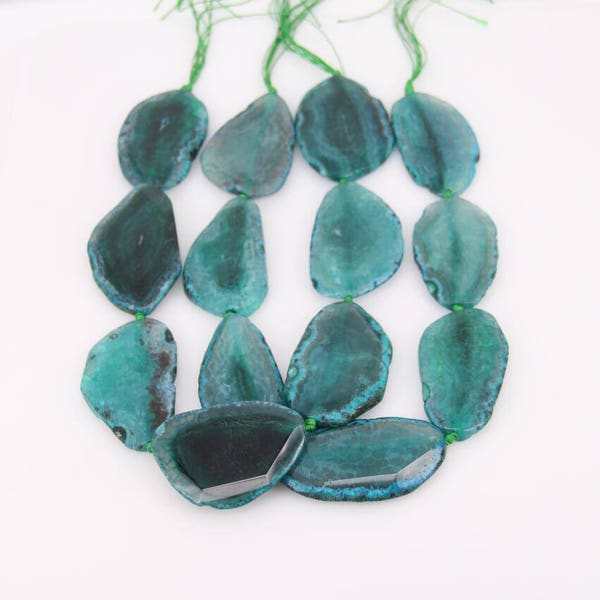 Approx 7PCS,Natural Green Agate Long Slice Beads,Polished Raw Dragon Vein Agate Thick Slab Cuts Beads for Pendant Necklace,Fashion Jewelry