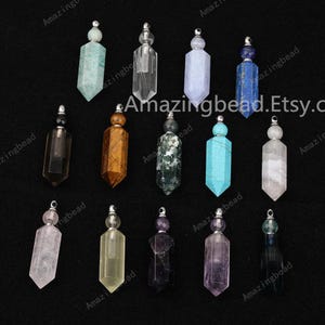 2020 Newest Stones Perfume Bottle Necklace,Faceted Hexagon Point Pendants,Silver Stainless Steel Chain Beaded Essential Oil Diffuser Vial
