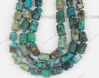 15.5inches strand Raw Chrysocolla Jasper Faceted Tube Loose Beads Making Necklace,Natural Chrysocolla Gemstones Drilled Cylinder Beads Charm