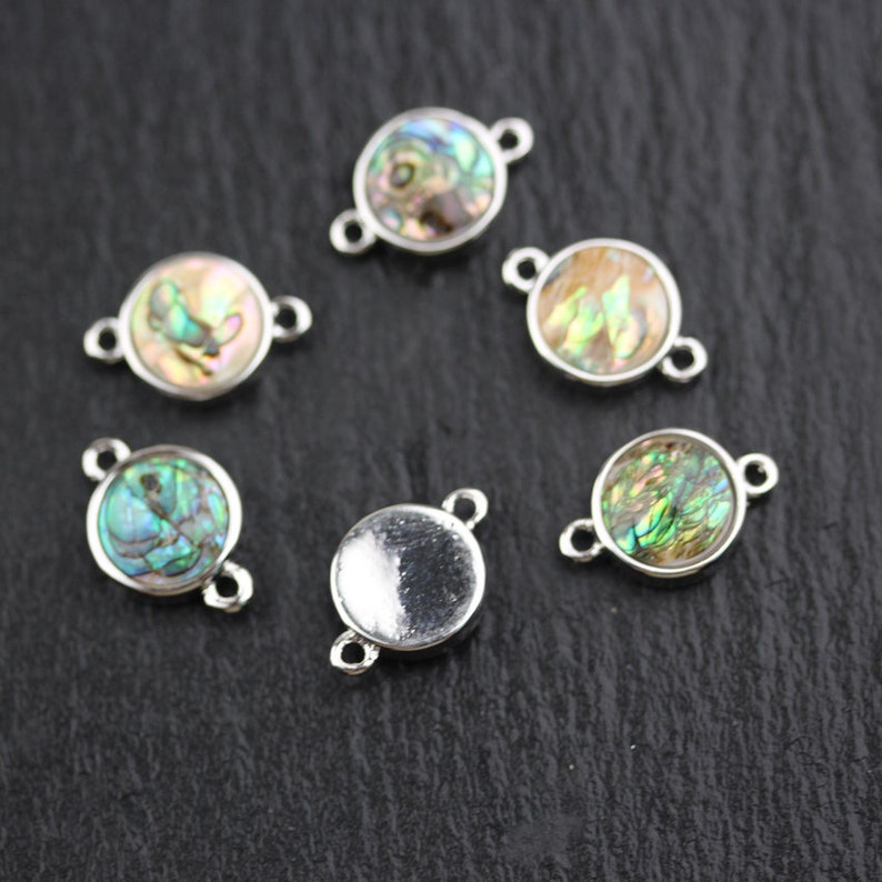 Wholesale Silver Plated Connectors Jewelry Natural Abalone Shell Round Coin Shape Charms Bracelets