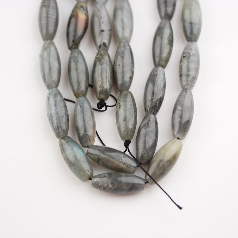 Smooth Natural Flash Labradorite Stones Beads,Middle Drilled Rice Shape Loose Beads for Earrings Pendants Making