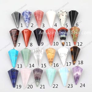 24 Kind Stone,1-10pcs Wholesale Point Pendants for Jewelry Making,Faceted Gemstones Spike Stick Points Beaded Charm Crafts Pendulum Supplies