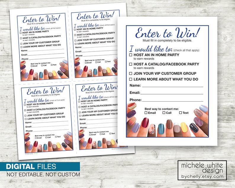 Door Prize, Lead Slip, Vendor Event, Direct Sales, Nail Stylist, Nails - PRINTABLE Digital Files 