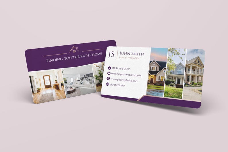 Real Estate Agent Business Card Template, Purple House Canva Card