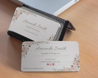 Plantilla de tarjeta de presentación floral rústica, tarjeta de presentación imprimible, diseño floral rústico color melocotón, tarjeta de presentación editable, descarga instantánea, digital