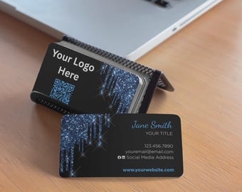 Plantilla de tarjeta de presentación con brillo azul, tarjeta de presentación imprimible, diseño de tarjeta con brillo azul, tarjeta de presentación editable, descarga instantánea, digital