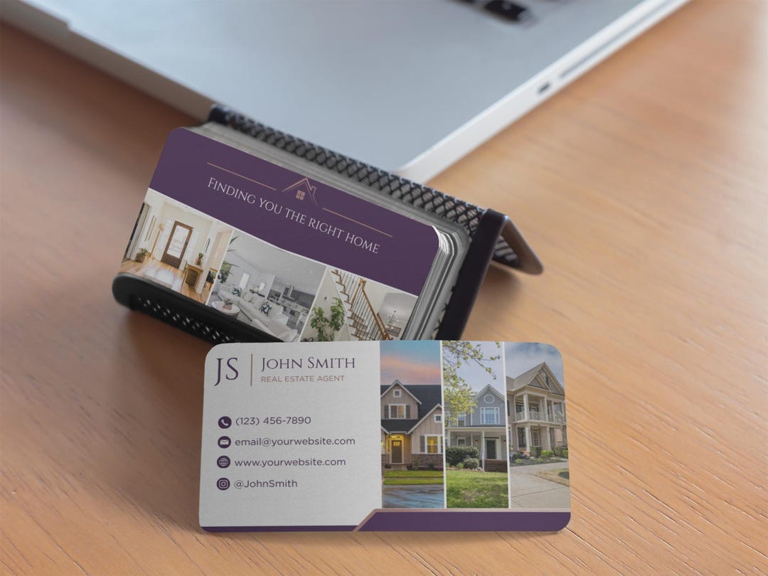 Real Estate Agent Business Card Template, Purple House Canva Card