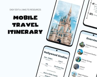Travel Itinerary Mobile Template Disney, Editable on Canva, Printable, Digital Template Download, Traveling Guide Disney