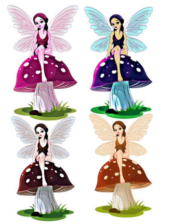 Sepia Fairy Image Fairy Image Fairy Cutout 4pack Mushroom Etsy