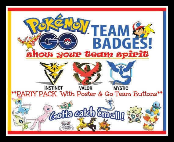 Pokemon Go Team Party Pack With 54 Button Pack Etsy