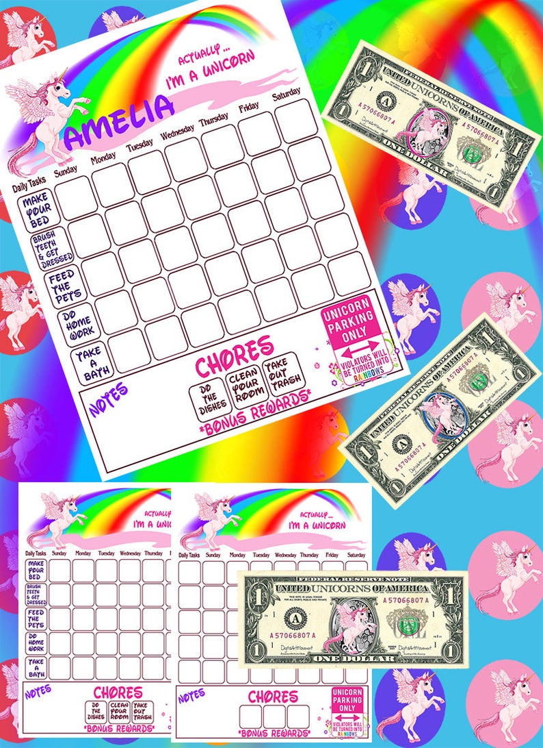 kids chore chart unicorn planner kids reward chart etsy