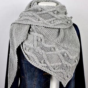 Knitting Pattern Asymmetrical Shawl with Cables - Cables over Cables PDF Download - DE&EN