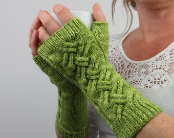 PDF Knitting Pattern - Avocado Fingerless Mittens, Knit Fingerless Gloves, Wrist Warmer Pattern, DIY Knit mittens