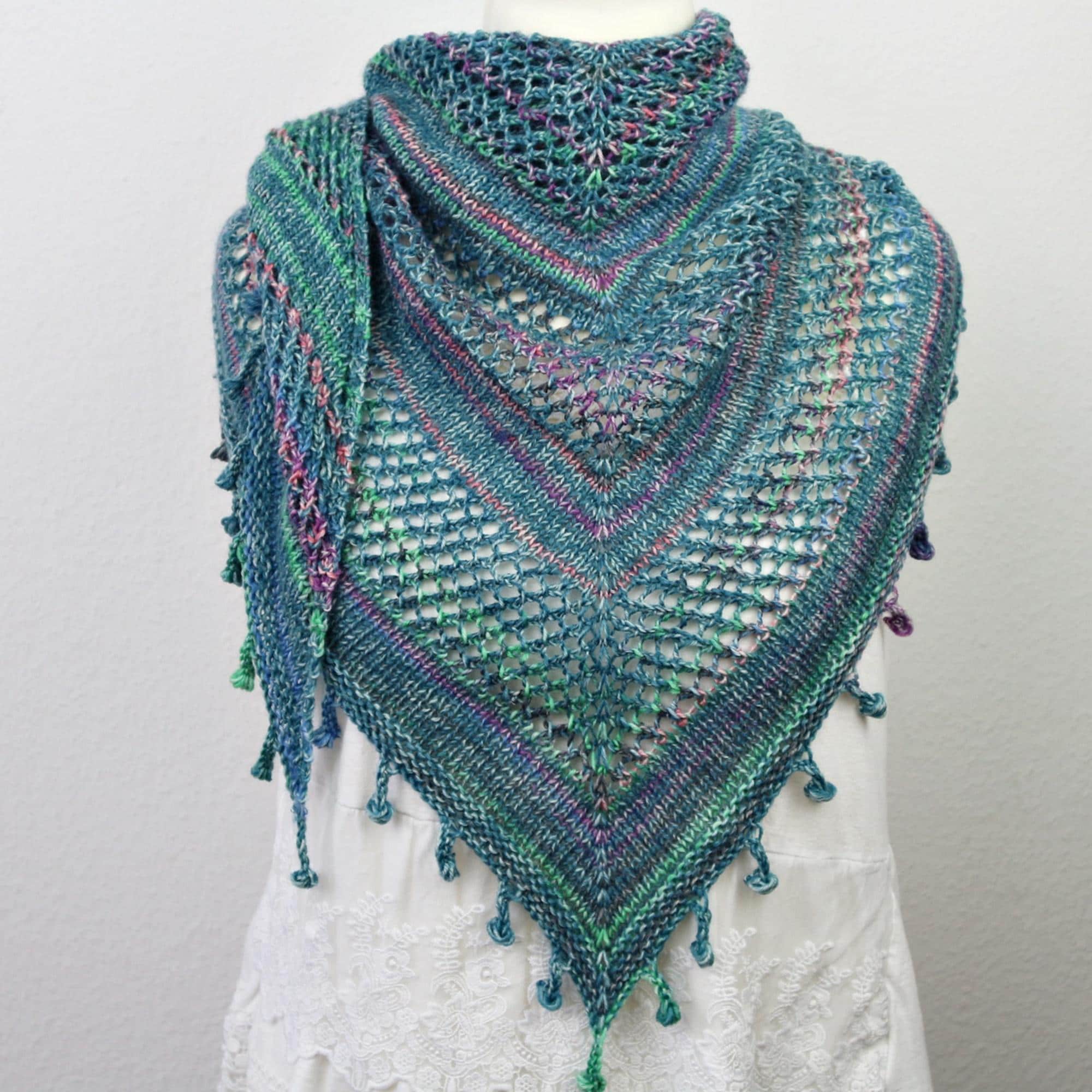 PDF Knitting Pattern Triangle Shawl Fringes – Large Lace Shawl With ...