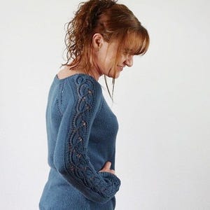 Knitting Pattern Sweater “Bella” / Top Down Pullover / Lace Sleeves / PDF Download En & De / XS–XXL