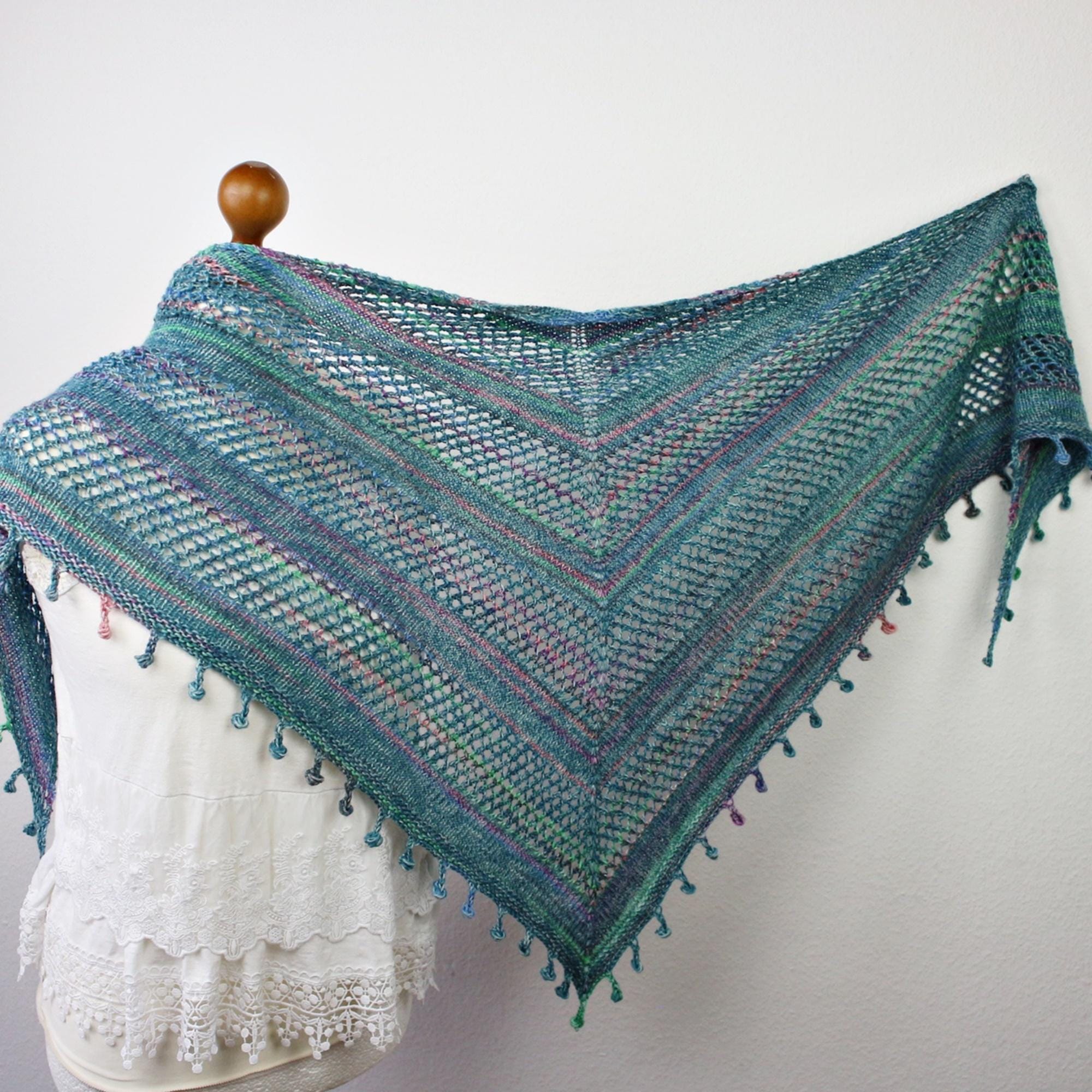 PDF Knitting Pattern Triangle Shawl Fringes – Large Lace Shawl With ...