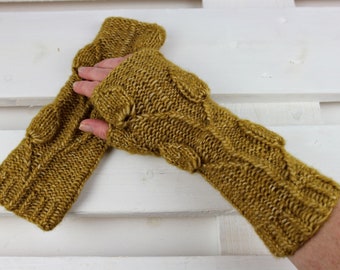 PDF Knitting Pattern - Golden Leaves Fingerless Mittens, Fingerless Gloves, DIY Knit mittens in english and german
