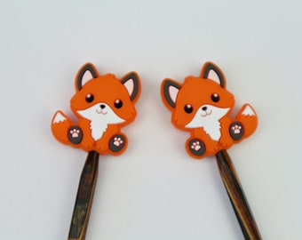 Stitch stopper knitting needle stopper 2 pieces fox