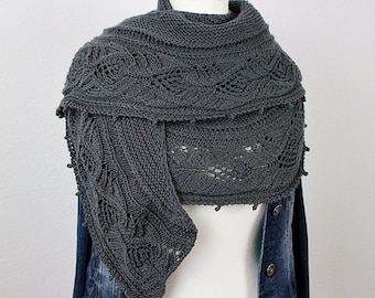Shawl Knitting PATTERN PDF, Knitted Shawl Pattern, Lace Shawl Wrap, crescent shape Shawl Julietta