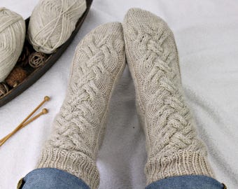 Knitting Pattern Cable Socks | Cozy Knit Socks Pattern | German English Pattern | Warm Socks Knit PDF Download