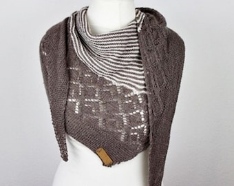 Knitting Pattern Triangle Shawl Neina PDF Download – Asymmetrical Shawl with Stripes and Lace – DE/EN
