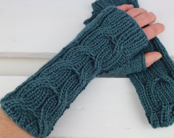Knitted hand warmers / arm warmers / wrist warmers in petrol