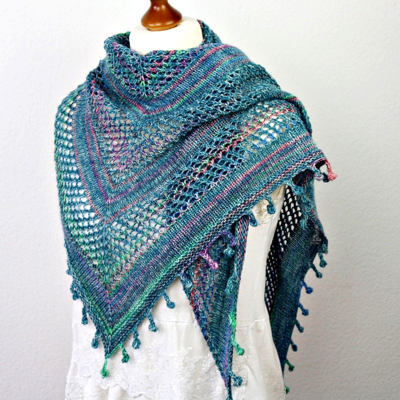PDF Knitting Pattern Triangle Shawl Fringes – Large Lace Shawl With ...