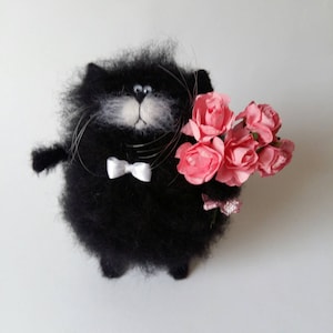 Courteous fiance, Wool Kitten,Knitted Animal,Knit Home Decoration,Black Catplush toy cat, amigurumi cats, fuzzy toy cat Valentine&#39;s day gift
