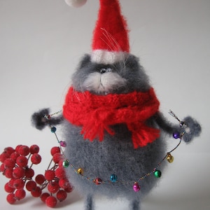 Christmas cat lover gift for women, Knitted cat lover gifts uk, Gray cat art doll in clothes, Plush kitten art doll, Cat remembrance gifts