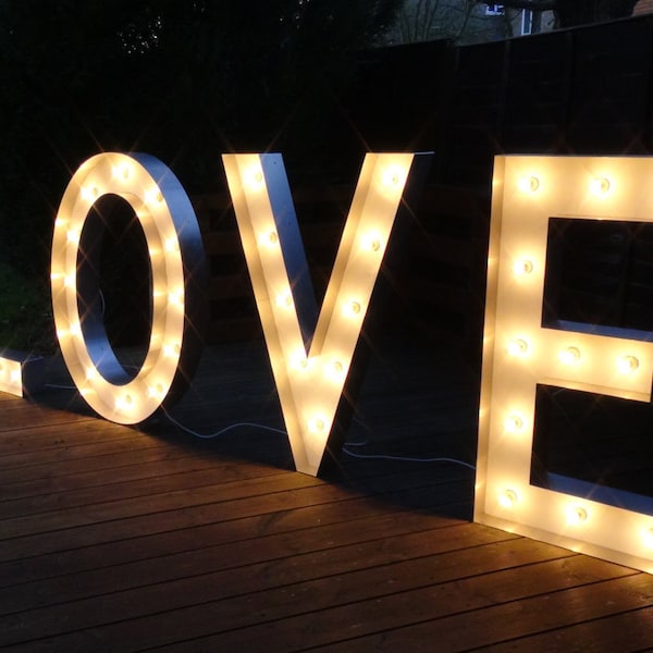 BUY LOVE Light up Letters in Large/Small Sizes. Free Standing LOVE Letters Handmade in Wood with Metal Surrounds for Weddings/Home/Events
