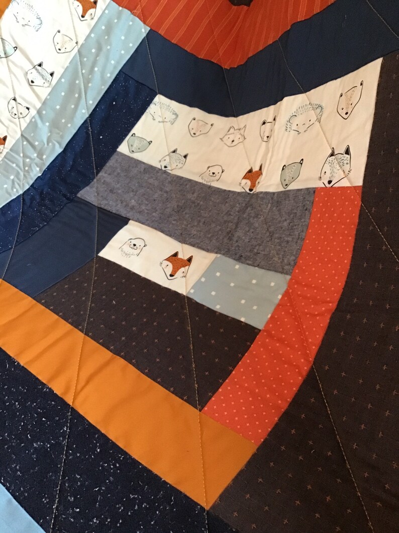 Supersized Log Cabin Baby Quilt With Foxes and Cozy Flannel. Etsy