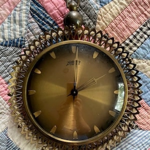 ATLANTA Brass Wall CLOCK Art Deco Mid Century Germany Starburst 1960s