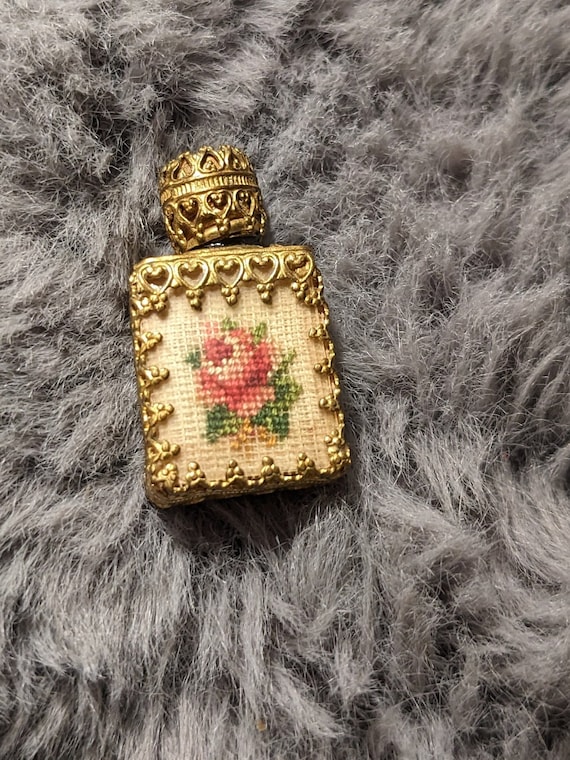 Vintage Miniature Crossstitch Perfume Bottle with 